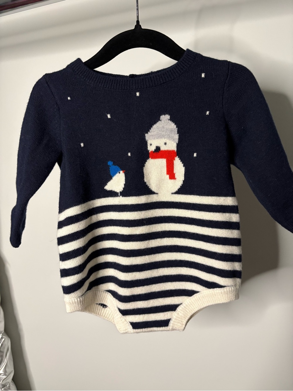 Jacadi Paris Snowman Knit Romper One-Piece 6M | Christmas Holiday